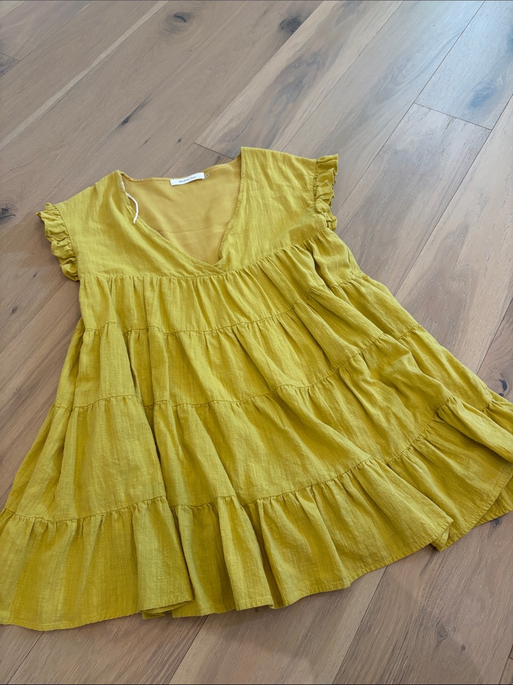 Mustard Tiered V-Neck Ruffle Sleeve Romper